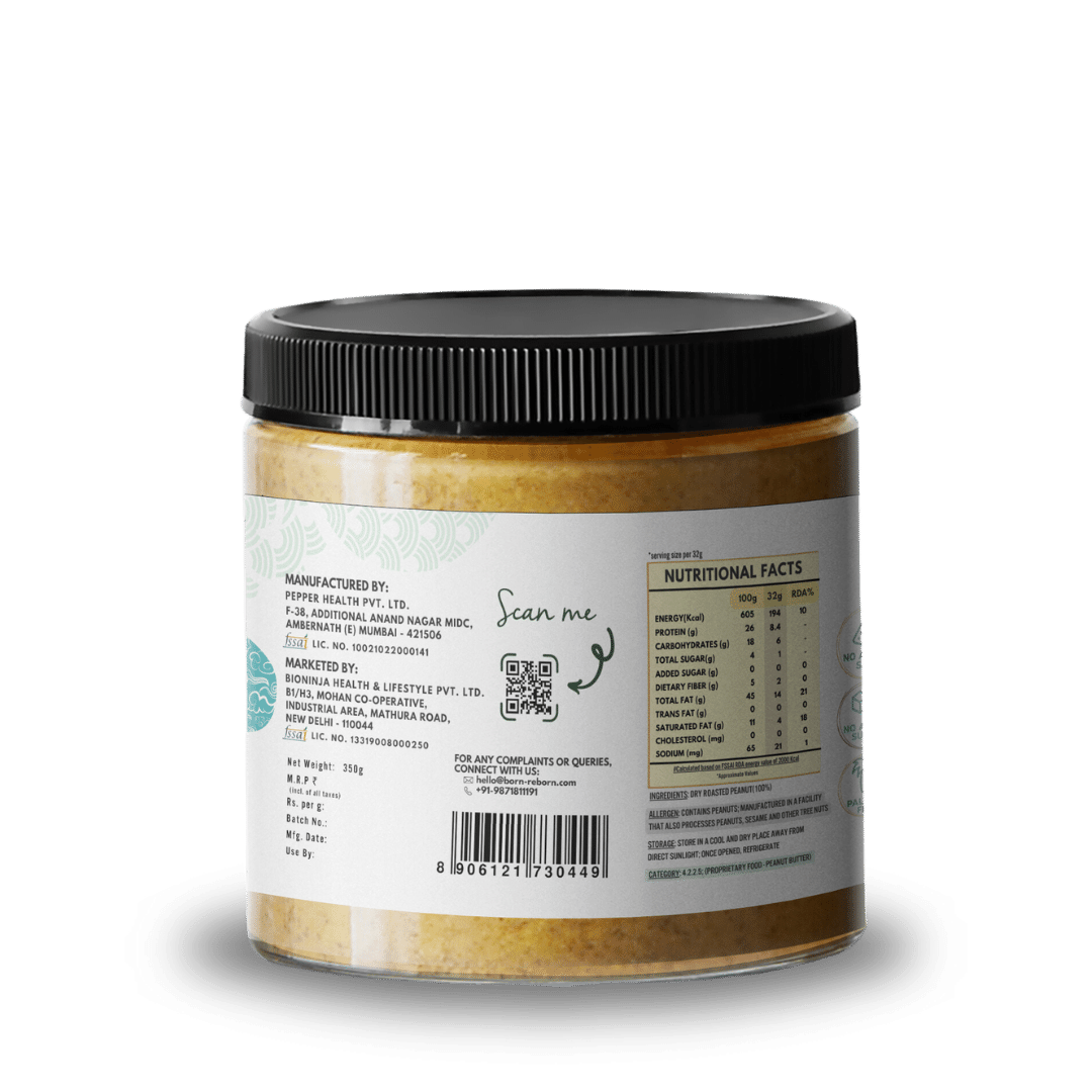 Born Reborn Peanut Butter Unsweetened Creamy - 8.4g protein per serve - 350g