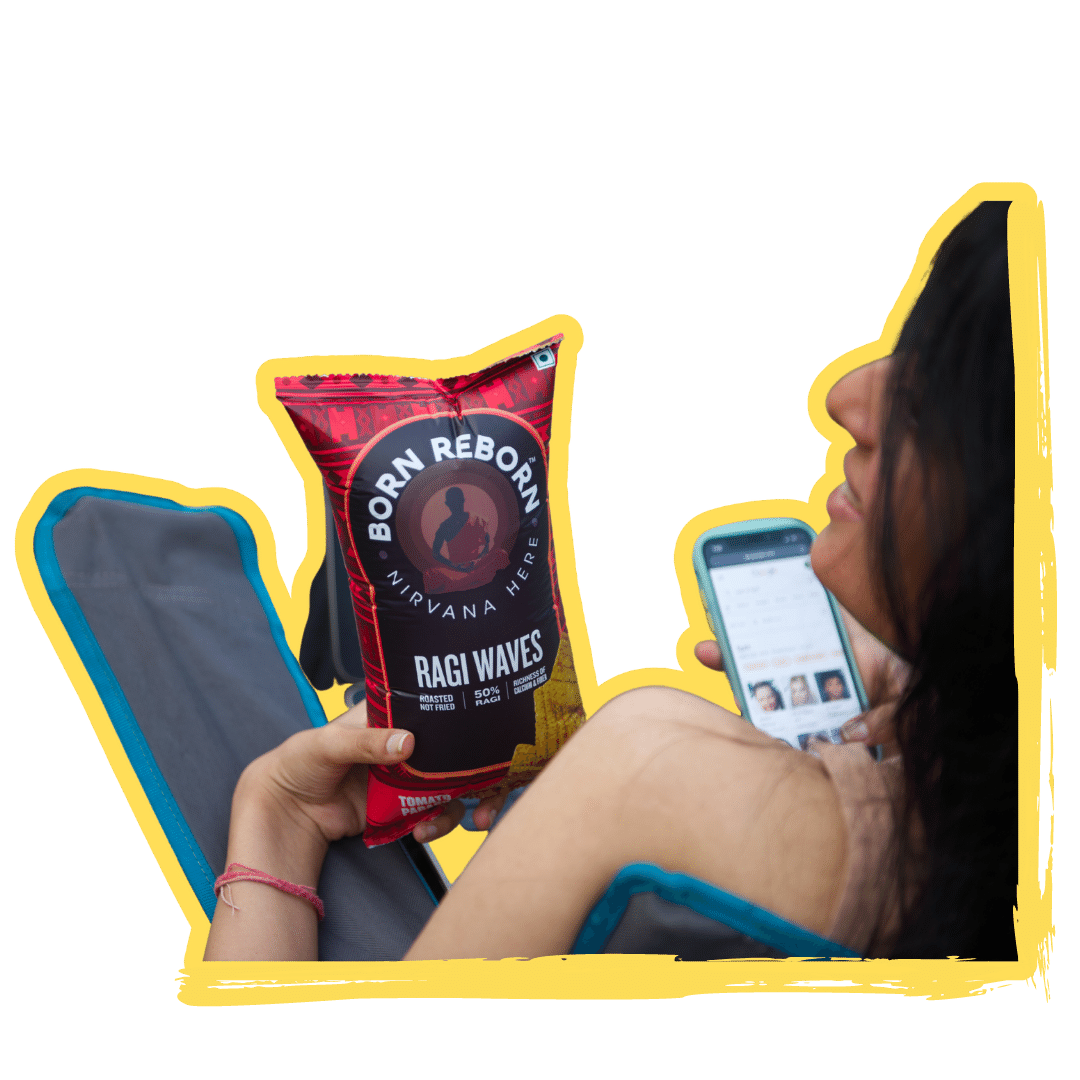 A Girl is trying out healthy and tasty Born reborn Ragi waves and excited for her yummy evening snacking