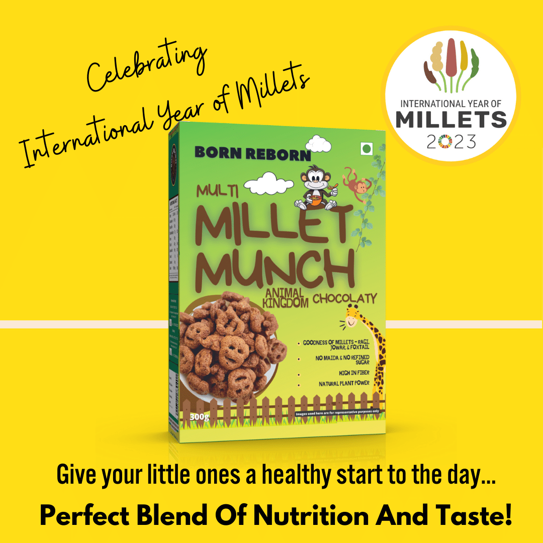 Born Reborn Chocolate Millet Munch Breakfast Cereal for Kids - Animal Kingdom - No Maida, No Wheat and No Refined Sugar - 300g