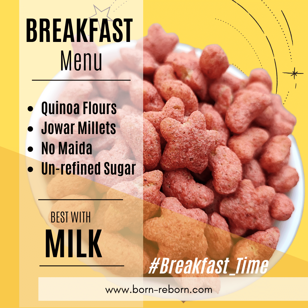 Born Reborn Strawberry Millet Munch Breakfast Cereal for Kids - Milky Way Crunch - No Maida, No Wheat and No Refined Sugar - 300g