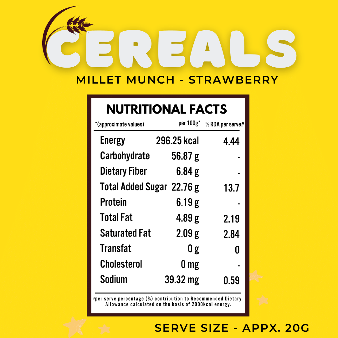 Born Reborn Strawberry Millet Munch Breakfast Cereal for Kids - Milky Way Crunch - No Maida, No Wheat and No Refined Sugar - 300g