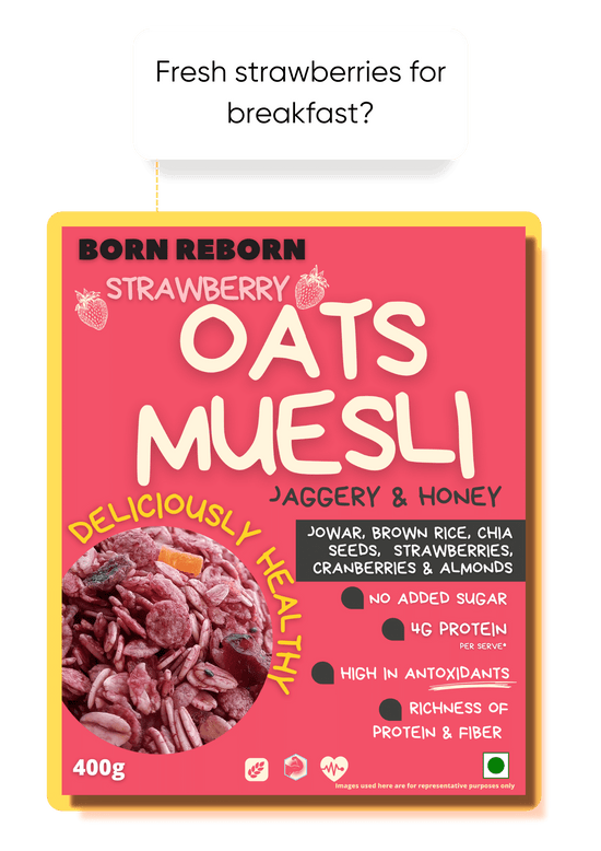 Every kid's favorite flavour to have and with healthy touch of honey and jaggery, This oats muesli  is perfect breakfast for a choosi kid.