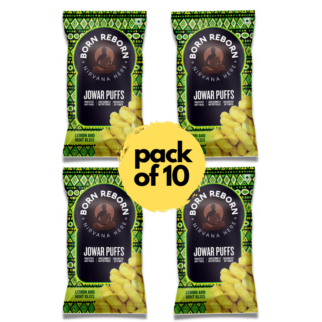 BAKED MILLET SNACKS | Jowar Puffs - Lemon & Mint Bliss (30g) - (Pack of 10)