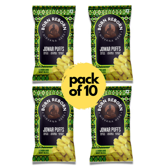 BAKED MILLET SNACKS | Jowar Puffs - Lemon & Mint Bliss (30g) - (Pack of 10)